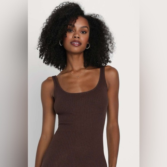 New Lulus Layer Lover Brown Ribbed Knit Tank Dress Sleeveless Side Slit Size XXL - Picture 10 of 10